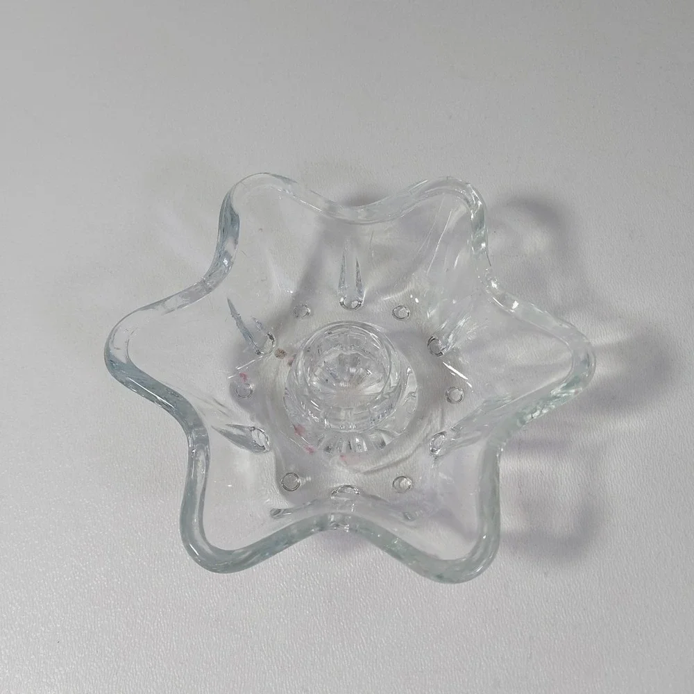 Vintage Anchor Hocking 6 Point‎ Shape Clear Glass Candlestick Holder